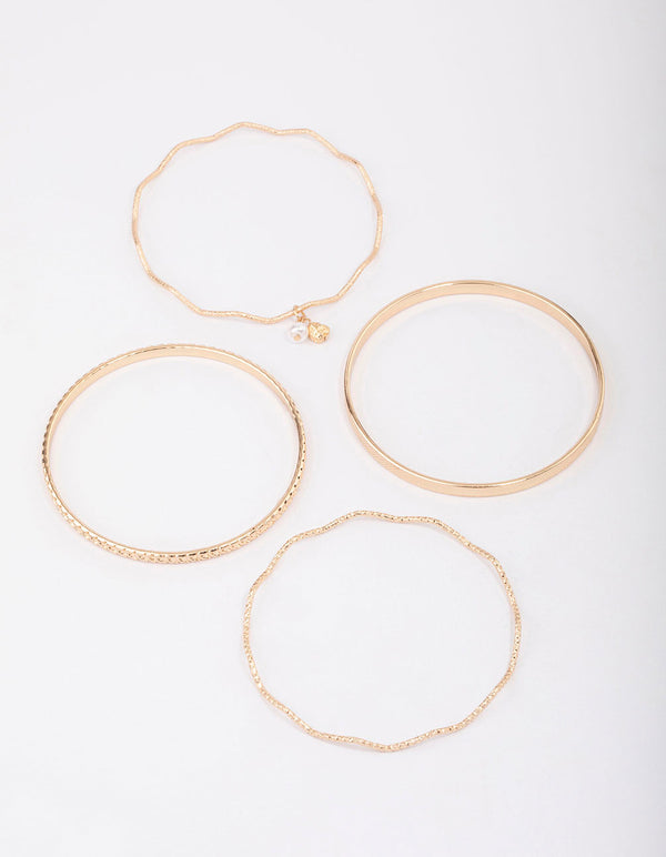 Gold Wavy Bangle 4-Pack