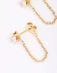 Gold Plated Surgical Steel Square Cubic Zirconia Chain Drop Earrings - link has visual effect only