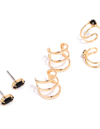 Gold & Black Marquise Stone Earring 4-Pack - link has visual effect only