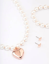 Rose Gold Pearl Puffy Heart Matching Jewellery Set - link has visual effect only