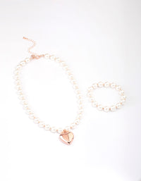 Rose Gold Pearl Puffy Heart Matching Jewellery Set - link has visual effect only