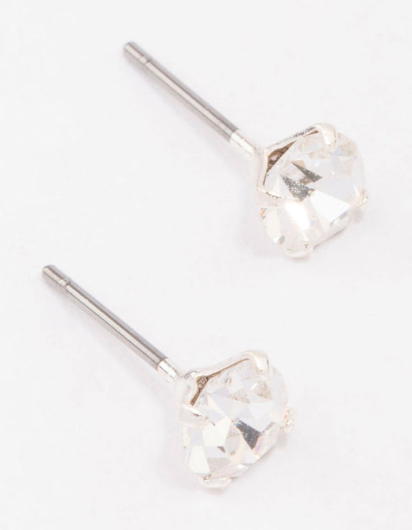 Silver Round Crystal Stud Earrings