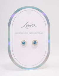 Silver Aqua Crystal Halo Stud Earrings - link has visual effect only