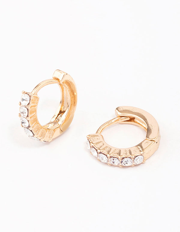 Gold Crystal Huggie Hoop Earrings