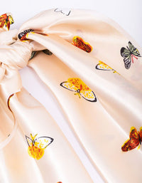 Cream Fabric Mixed Butterfly Satin Scarf - link has visual effect only