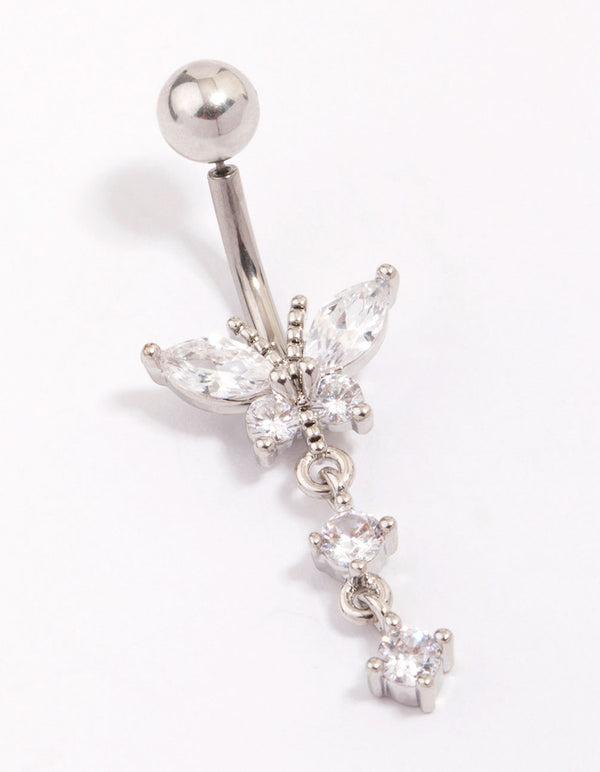 Titanium Cubic Zirconia Butterfly Drop Belly Piercing