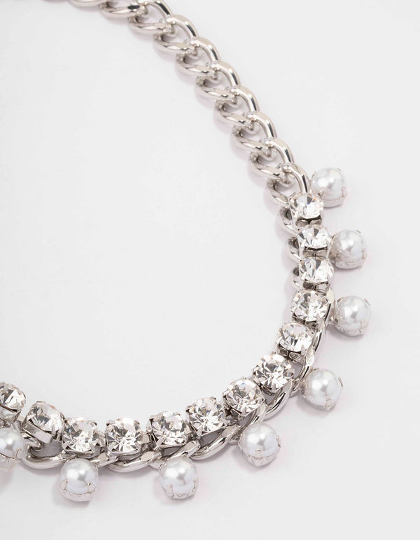 Silver Chunky Diamante & Pearl Choker