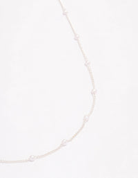 Silver Pearl Station Chain Necklace - link has visual effect only