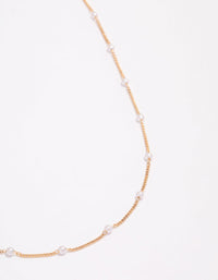 Gold Pearl Station Chain Necklace - link has visual effect only