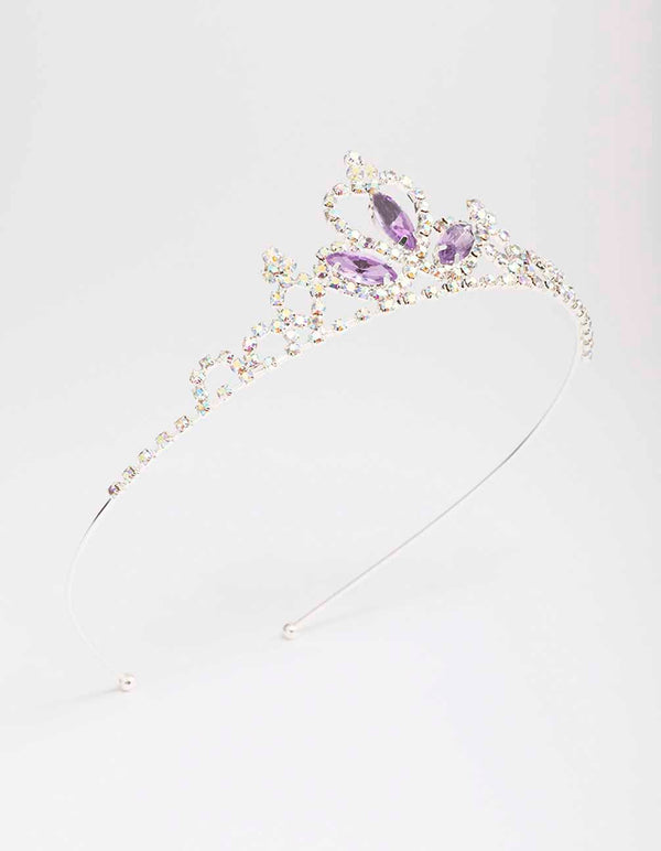 Kids Silver Lilac Diamante Tiara