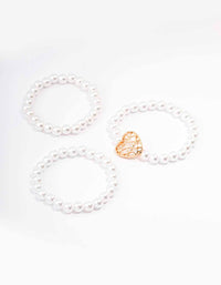 Gold Heart Pearl Bracelet 3-Pack - link has visual effect only