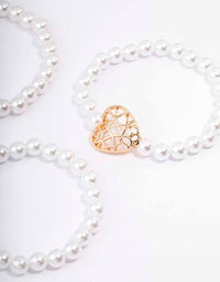 Gold Heart Pearl Bracelet 3-Pack - link has visual effect only