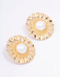 Gold Fan Pearl Statement Stud Earrings - link has visual effect only