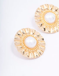 Gold Fan Pearl Statement Stud Earrings - link has visual effect only