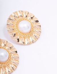 Gold Fan Pearl Statement Stud Earrings - link has visual effect only