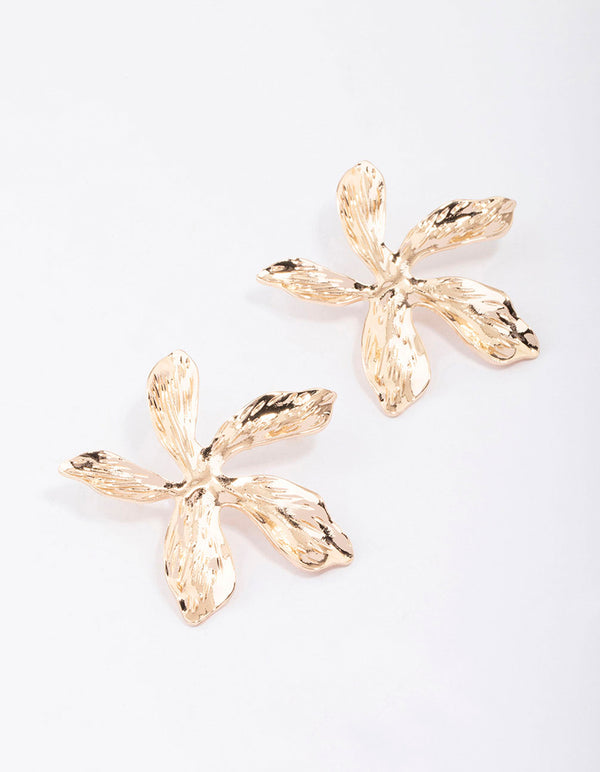 Gold Large Flower Stud Earrings