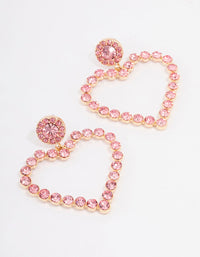 Gold Pink Diamante Luxe Heart Drop Earrings - link has visual effect only