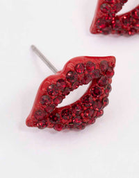 Red Bling Diamante Lip Stud Earrings - link has visual effect only