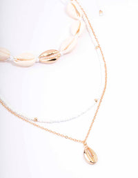 Gold Bead & Shell Layered Necklace - link has visual effect only