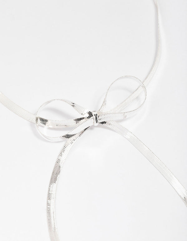 Silver Snake Chain Bow Necklace