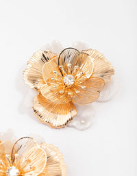 Gold Large Flower Statement Stud Earrings - link has visual effect only