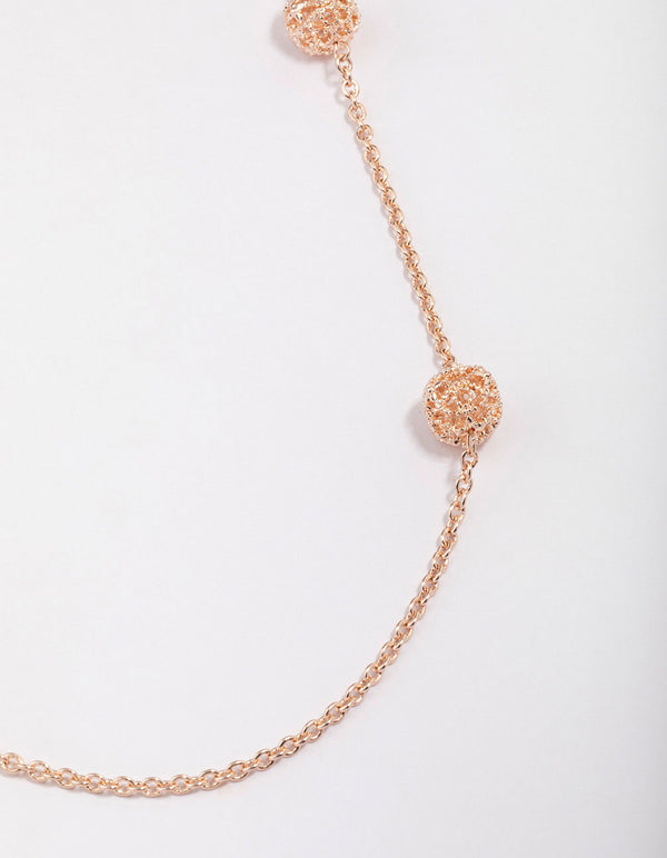 Rose Gold Decorative Diamante Long Necklace