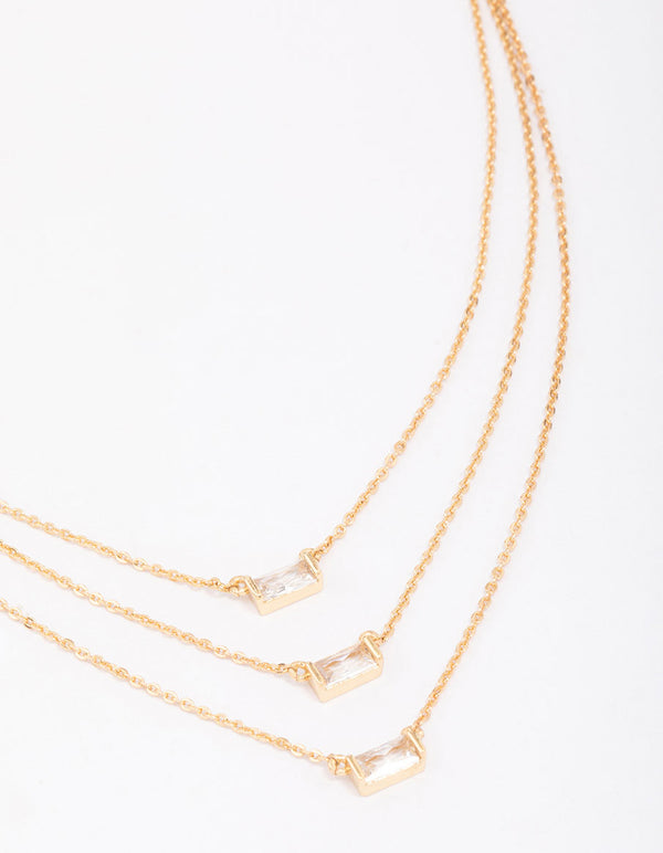 Gold Plated Brass Trio Baguette Layered Necklace