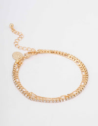 Gold Plated Double Chain & Crystal Bracelet - link has visual effect only