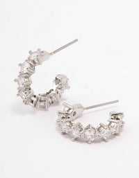 Silver Cubic Zirconia Simple Diamante C-Shaped Hoop Earrings - link has visual effect only