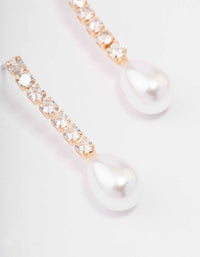 Gold Cubic Zirconia Pearl Drop Earrings - link has visual effect only