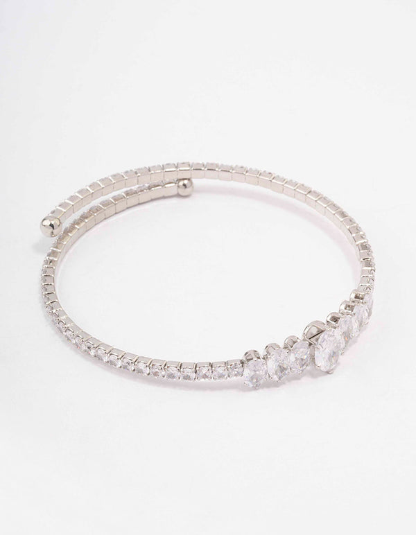 Silver Cubic Zirconia Graduating Oval Stone Wrist Cuff