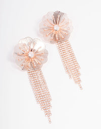 Rose Gold Flower Diamante Cup Chain Drop Earrings - link has visual effect only