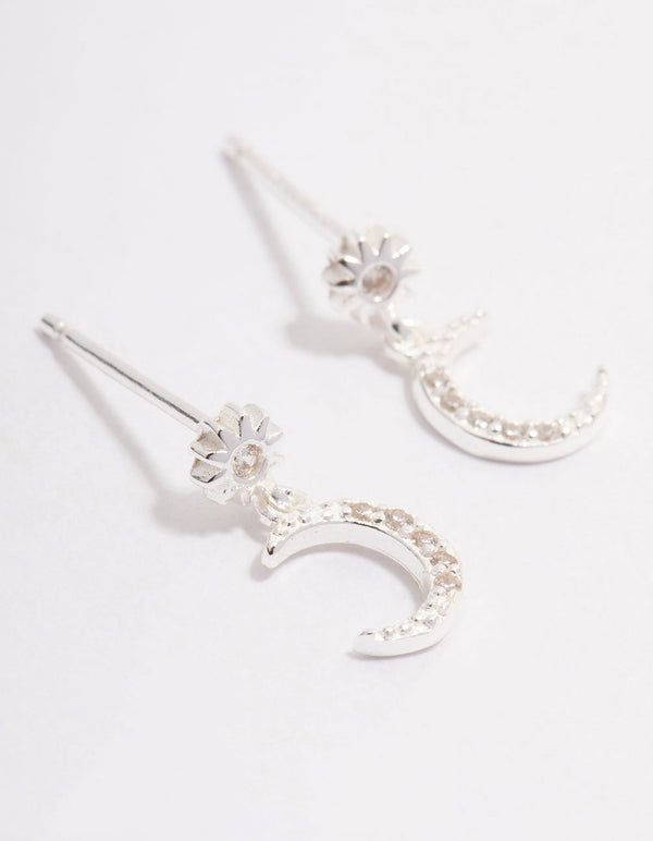 Sterling Silver Cubic Zirconia Drop Stud Earrings