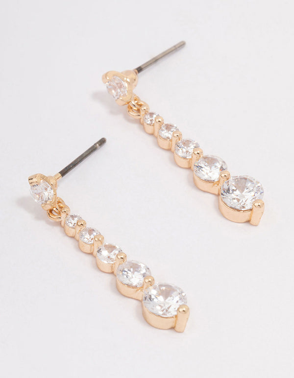 Gold Round Graduating Cubic Zirconia Drop Earrings