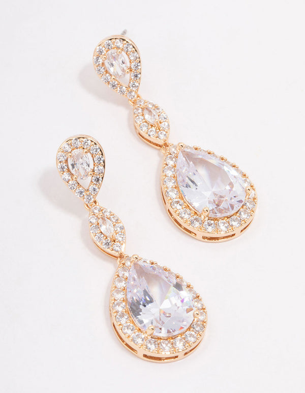 Gold Large Triangular Pear Crystal Drop Earrings