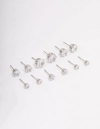 Rhodium Classic Round Cubic Zirconia Earring 6-Pack - link has visual effect only