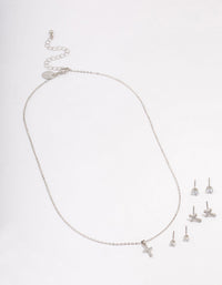 Rhodium Cross Necklace & Earring Jewellery Set - link has visual effect only