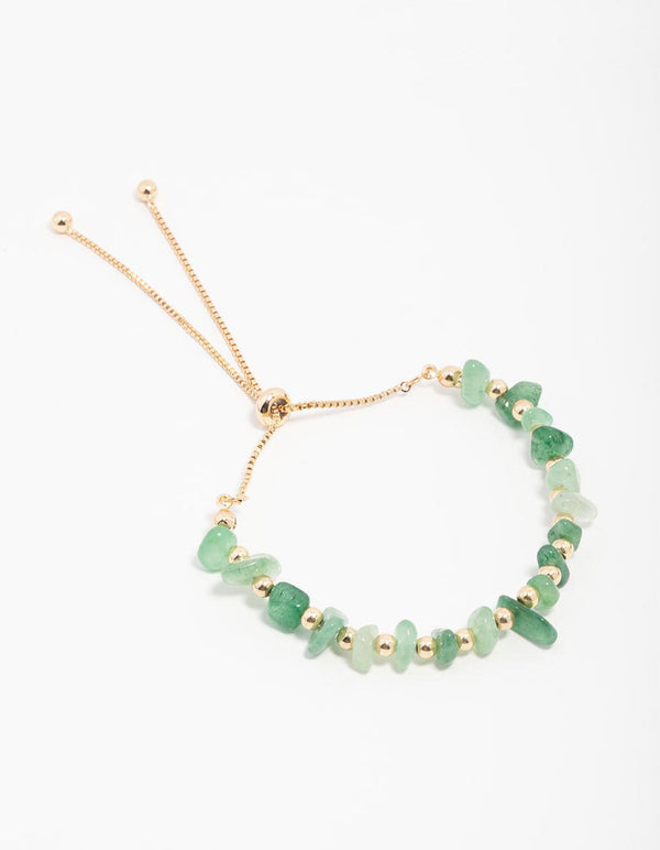 Green Aventurine Chip Beaded Gold Toggle Bracelet