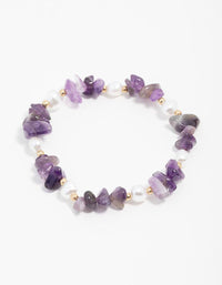 Amethyst Semi Precious Chip And Pearl Bracelet - link has visual effect only