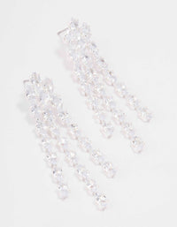 Silver Triple Layer Cubic Zirconia Cupchain Drop Earrings - link has visual effect only