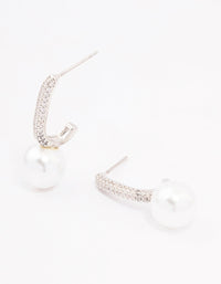 Silver Cubic Zirconia Small Pearl Drop Earrings - link has visual effect only