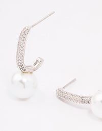 Silver Cubic Zirconia Small Pearl Drop Earrings - link has visual effect only