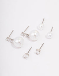 Silver Cubic Zirconia & Pearl Stud Earring 3-Pack - link has visual effect only