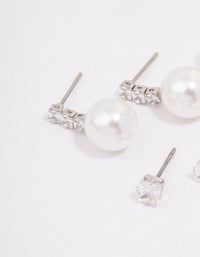 Silver Cubic Zirconia & Pearl Stud Earring 3-Pack - link has visual effect only