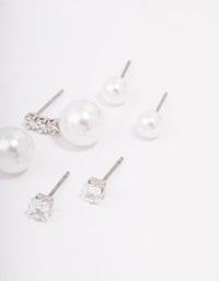 Silver Cubic Zirconia & Pearl Stud Earring 3-Pack - link has visual effect only