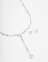 Silver Pear Droplet Necklace & Earring Set - link has visual effect only