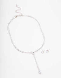 Silver Pear Droplet Necklace & Earring Set - link has visual effect only