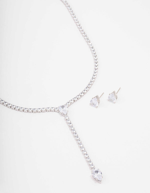 Silver Pear Droplet Necklace & Earring Set