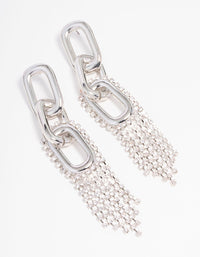 Rhodium Chain Diamante Cup Chain Drop Earrings - link has visual effect only