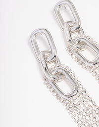 Rhodium Chain Diamante Cup Chain Drop Earrings - link has visual effect only